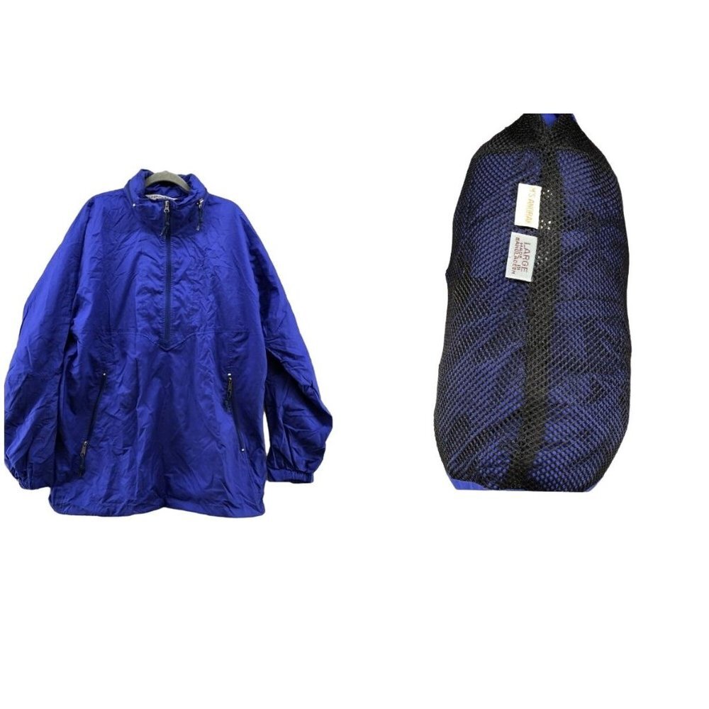 EMS Packable Windbreaker Jacket Mens L Blue‎ Hidden Hood Outdoors Hiking Camping
